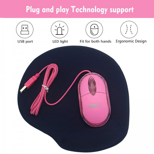 Pink Mini Mouse Computer Mouse Ergonomic mouse with 1.5M cable USB mouse for laptop PC desktop mice Compatible with Windows Linux Mac fit for office business home kids and lady by SOONGO