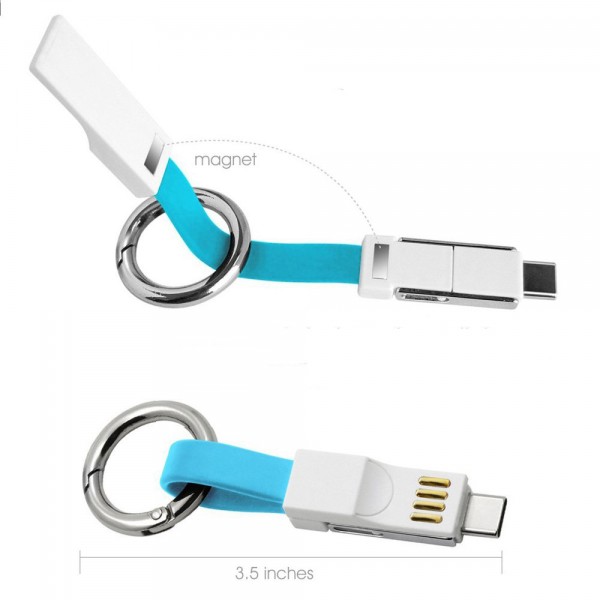 Keychain Charger IOS Type C Micro USB 3 in 1 Multi Fast Charging Cable Portable Travel Charging Cord Magnetic Contingency Spare Charged Cable for iphone ios Android All Smartphones