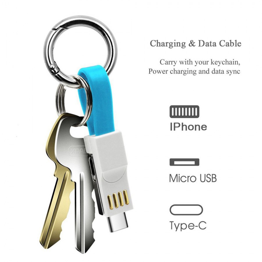 Keychain Charger IOS Type C Micro USB 3 in 1 Multi Fast Charging Cable