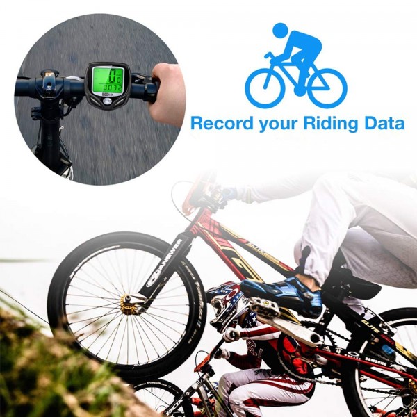 SOON GO Bike Speedometer, Bicycle Speedometer Wireless Bike Computer Waterproof Bike Odometer Speedometer Accurate Speed Tracking & Multi-Function with Cycling Taillight