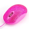 USB Optical Wired Mini Computer Mouse with Crystal Bling Rhinestone 7 Color Lights Mouse for Small Hands(Pink)