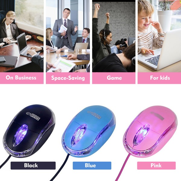 Mini Optical Wired Ergonomic Mouse LED Light Computer Notebook Laptop Mice for Children and Lady by SOONGO