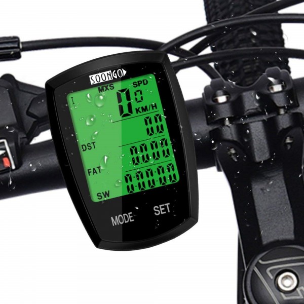 SOON GO Bicycle Speedometer Wireless Bike Computer Cadence IPX6 Waterproof Bike Odometer Speedometer Multi-Functions with Backlight, Temperature, Bicycle A/B, Stop Watch, Calorie Counter