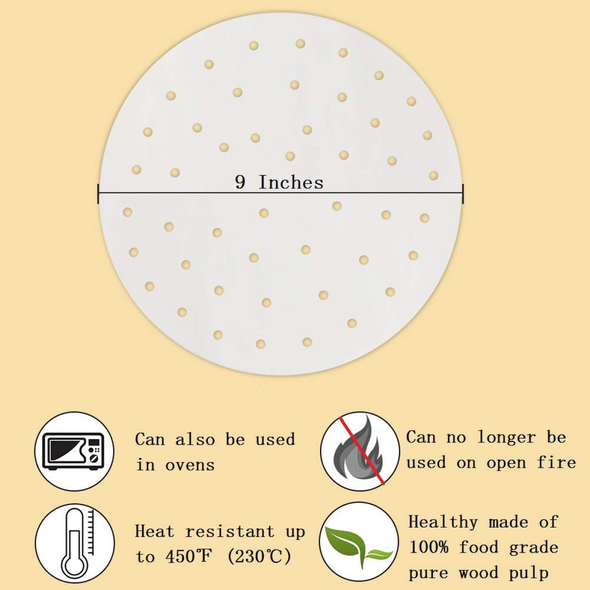 Air Fryer Liners 9 Inch 100pcs With Holes Parchmen Baking Paper Bamboo Steamer Antistick