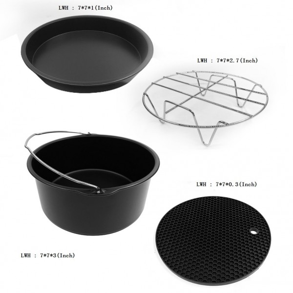 Universal Air Fryer Accessories 7 Inch Pizza Pan Cake Barrel Skewer Rack Silicone Mat Kitchen Tong Metal Holder Toast Rack Pinch Mitts Fit All 3.7QT/5.3QT/5.8QT