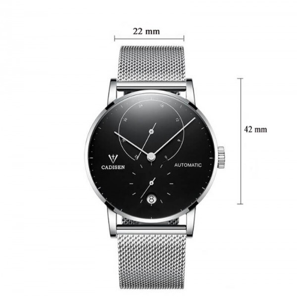 Automatic Mens Stainless Steel Wrist Watch with Calendar Multifunctional Strap Milanese Mesh