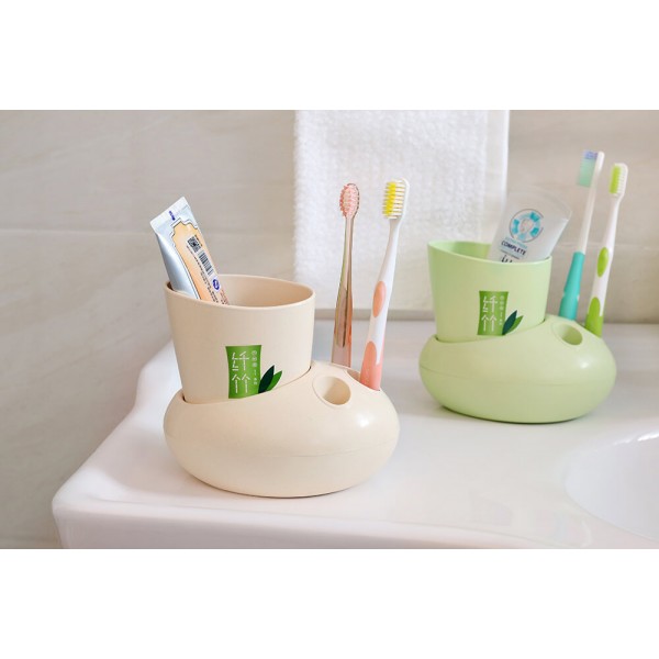 Bamboo Fiber Plastic Bathroom Accessory Set,  Bath Accessory Set With Stylish Lotion Bottle, Toothbrush Holder, Tumbler And Soap Dish