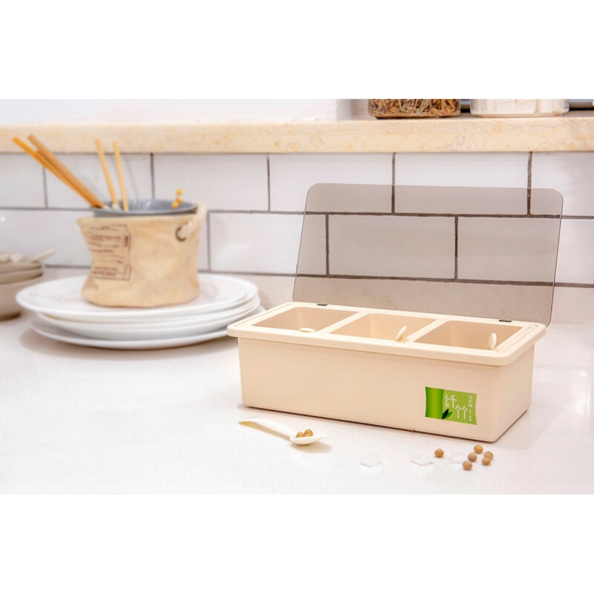 Bamboo Fiber Kitchen supplies Plastic Seasoning Box Set, Seasoning Set