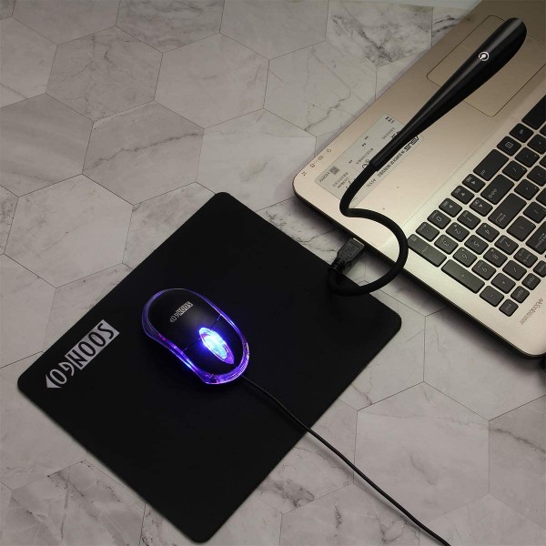 Mouse Pad Kids Mouse for Laptop USB LED Light 3 in 1 Gift Combo Mice Pad Non-Slip Rubber Base Touch Dimmable Flexible USB Laptop Reading Lamp for Computer Laptop Home Office Travel by SOON GO