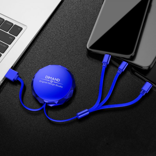 3 in 1 Retractable Retractable Flexible Universal Multiple Charging Cable USB Charger Cord with  Lightning/Micro USB/Type C Fast Charge Compatible iPhone iPad Samsung Android Cellphones