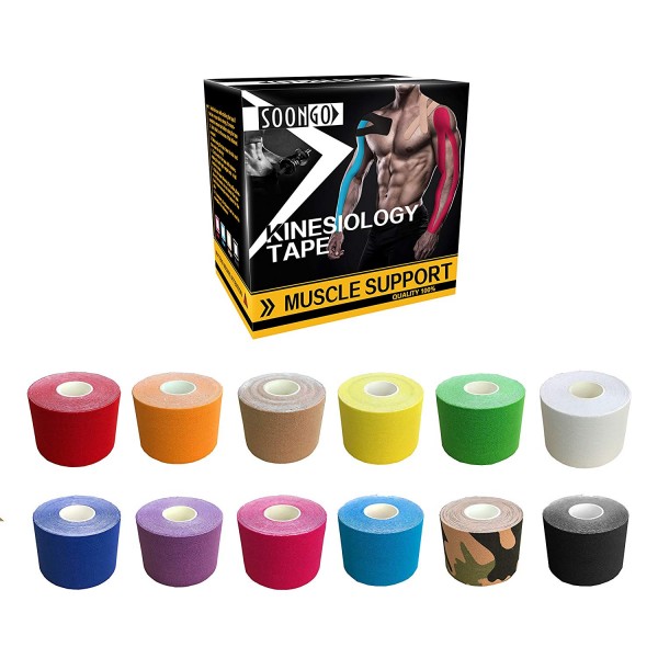 Kinesiology Tape 2 Inch x 16 Foot Physio Relieve Muscle Soreness and Strain Shoulders Wrists Knees Ankles Elastic Waterproof Good Air Permeability Hypoallergenic FDA CE Authentication